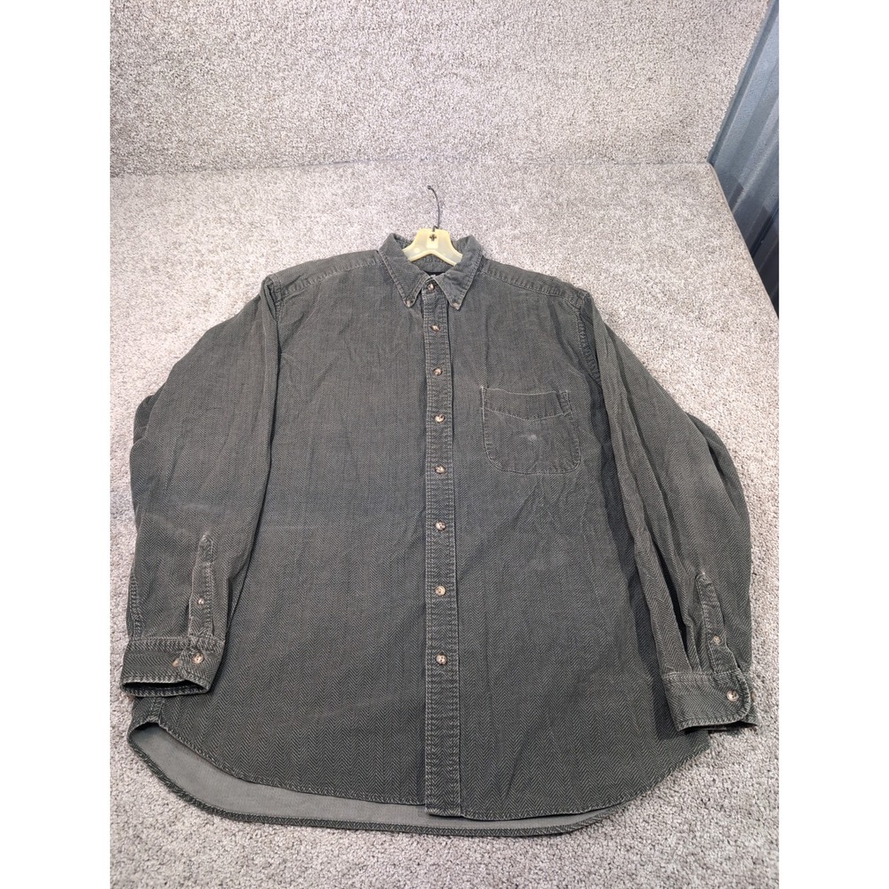 Eddie Bauer Mens Tall XL Long Sleeve Button Up Shirt Dark Green‎ Herringbone